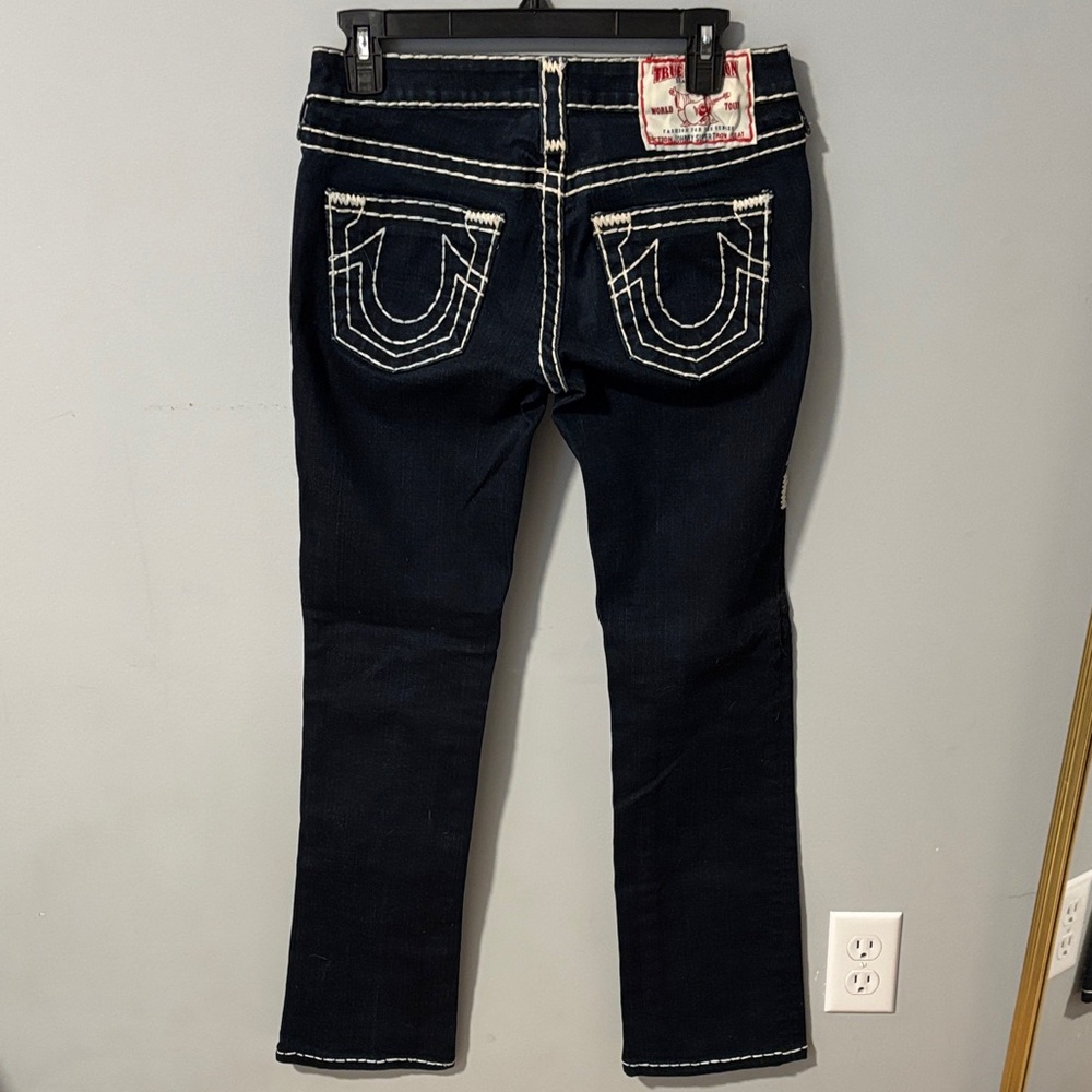 True Religion Johnny Super T Low Rise Straight Leg‎ Women's Dark Blue Jeans Y2K